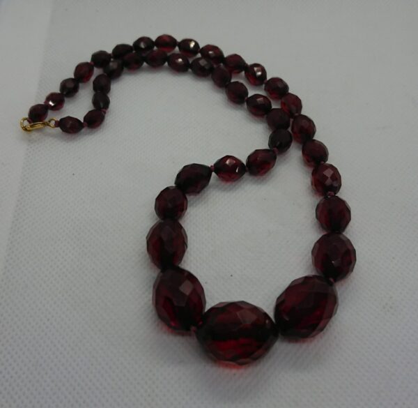 SOLD - Faceted Cherry Amber Bead Necklace - Image 3