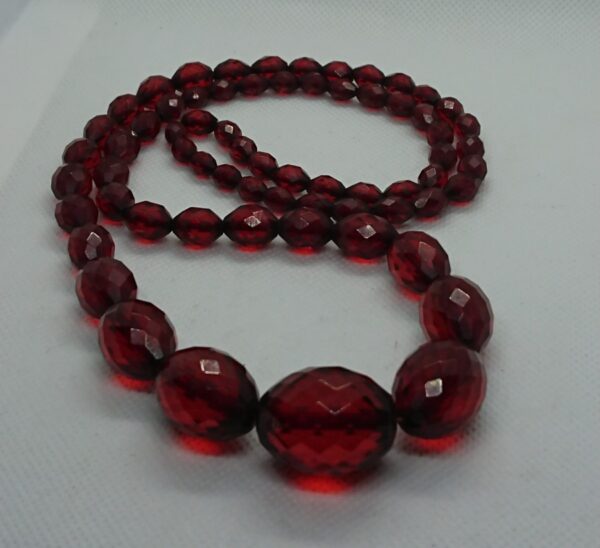 Antique Faceted Cherry Amber Bead Necklace - Image 3