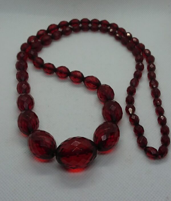 Antique Faceted Cherry Amber Bead Necklace - Image 2