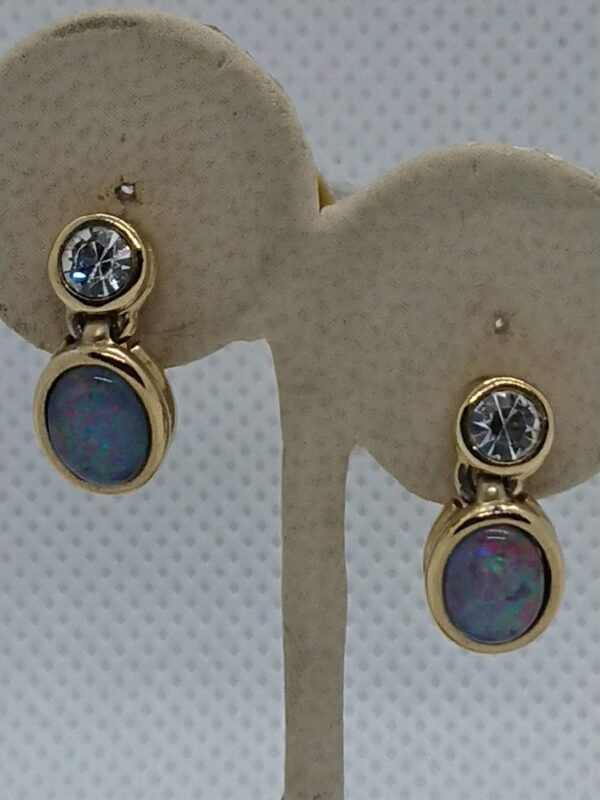 Vintage Black Opal and Diamante Clip on Earrings black opal earrings Antique Jewellery 3
