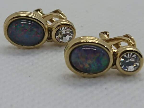 Vintage Black Opal and Diamante Clip on Earrings black opal earrings Antique Jewellery 4