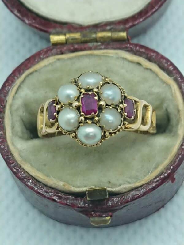 Victorian 15ct Gold Ruby & Pearl Ring Rubies and Seed Pearls Antique Jewellery 3