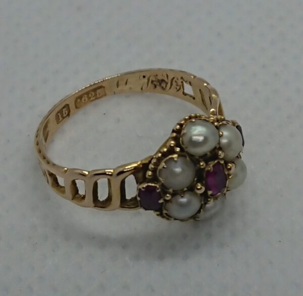 Victorian 15ct Gold Ruby & Pearl Ring - Image 2