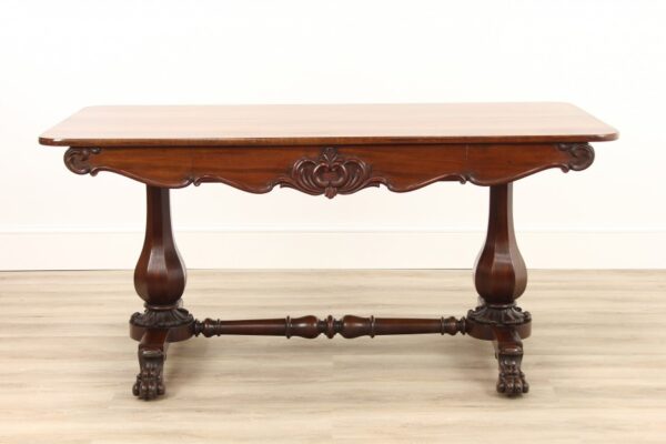 Victorian Carved Mahogany Library Table with Drawer - Image 3