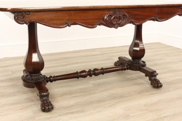 Victorian Carved Mahogany Library Table with Drawer - Image 7