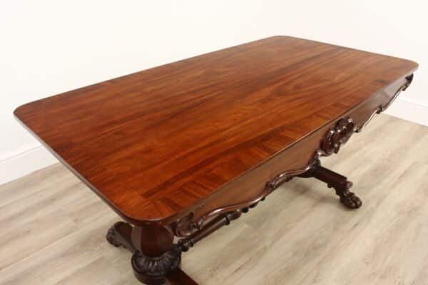 Victorian Carved Mahogany Library Table with Drawer funriture Antique Tables 10