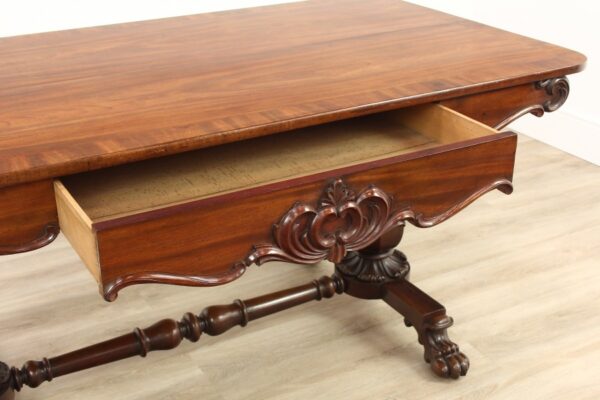 Victorian Carved Mahogany Library Table with Drawer funriture Antique Tables 15