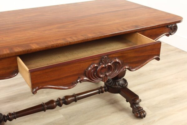 Victorian Carved Mahogany Library Table with Drawer - Image 13