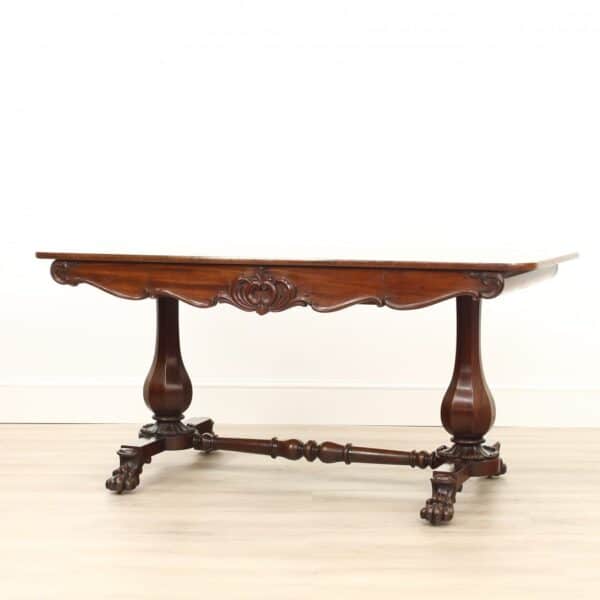 Victorian Carved Mahogany Library Table with Drawer