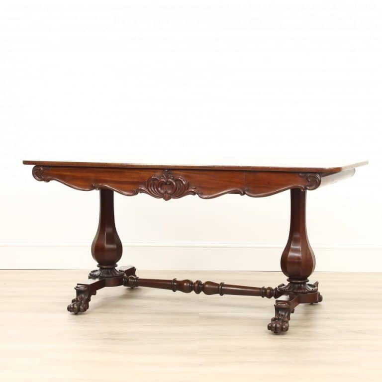 Victorian Carved Mahogany Library Table with Drawer