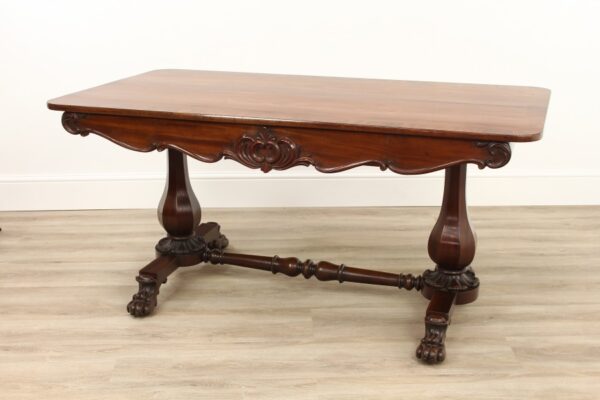 Victorian Carved Mahogany Library Table with Drawer funriture Antique Tables 4