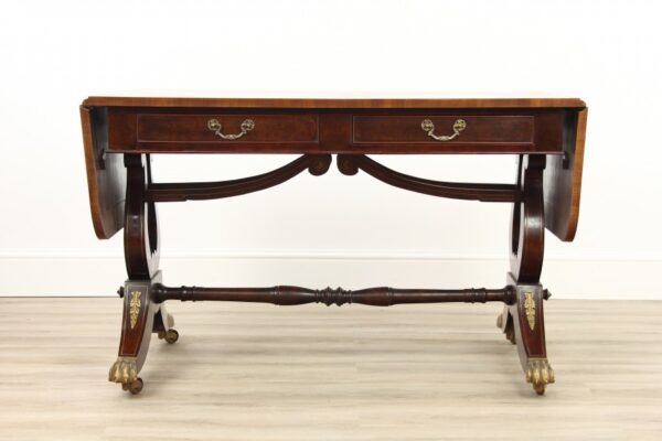 Georgian Rosewood and Burr Walnut Lyre Ended Sofa Table Antique Antique Tables 3