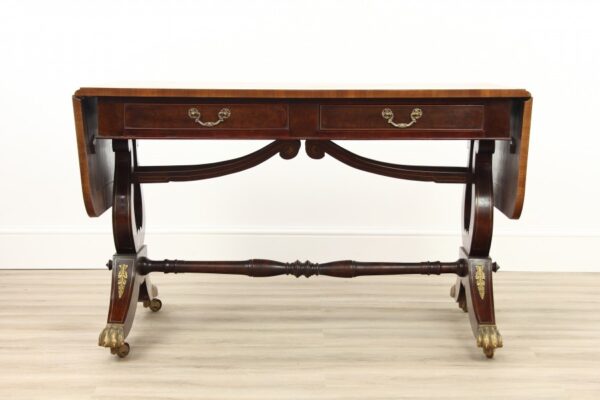 Georgian Rosewood and Burr Walnut Lyre Ended Sofa Table