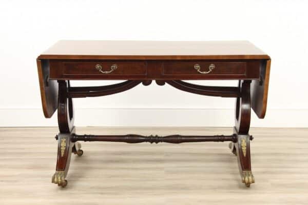 Georgian Rosewood and Burr Walnut Lyre Ended Sofa Table Antique Antique Tables 16