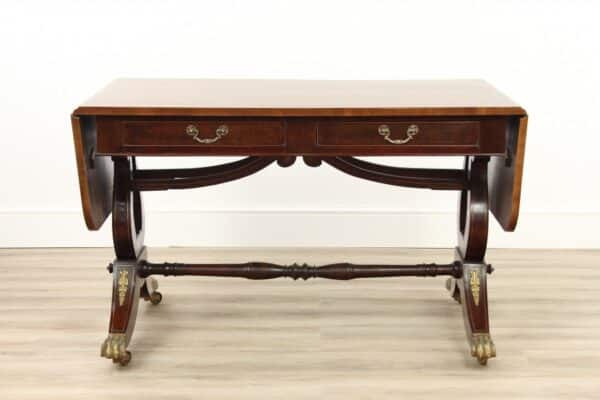 Georgian Rosewood and Burr Walnut Lyre Ended Sofa Table - Image 14