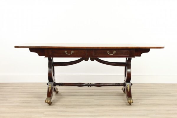 Georgian Rosewood and Burr Walnut Lyre Ended Sofa Table Antique Antique Tables 4