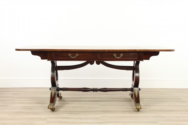 Georgian Rosewood and Burr Walnut Lyre Ended Sofa Table - Image 2