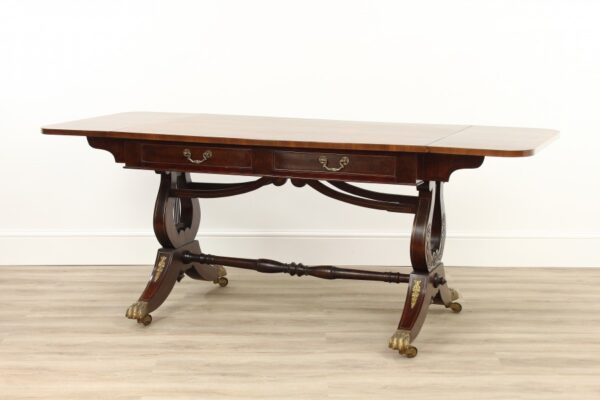 Georgian Rosewood and Burr Walnut Lyre Ended Sofa Table - Image 15