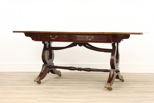 Georgian Rosewood and Burr Walnut Lyre Ended Sofa Table Antique Antique Tables 5