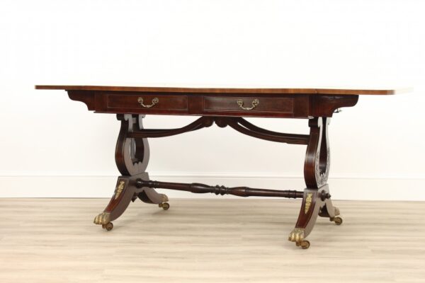 Georgian Rosewood and Burr Walnut Lyre Ended Sofa Table - Image 3