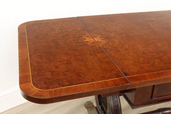 Georgian Rosewood and Burr Walnut Lyre Ended Sofa Table - Image 4