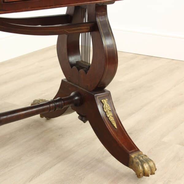 Georgian Rosewood and Burr Walnut Lyre Ended Sofa Table - Image 7