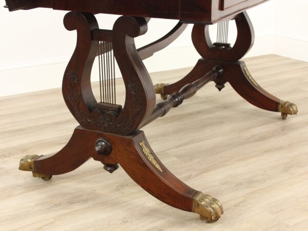 Georgian Rosewood and Burr Walnut Lyre Ended Sofa Table - Image 8