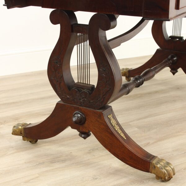 Georgian Rosewood and Burr Walnut Lyre Ended Sofa Table Antique Antique Tables 11
