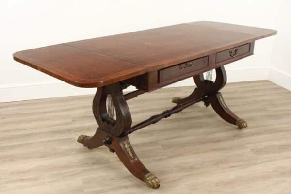 Georgian Rosewood and Burr Walnut Lyre Ended Sofa Table - Image 11
