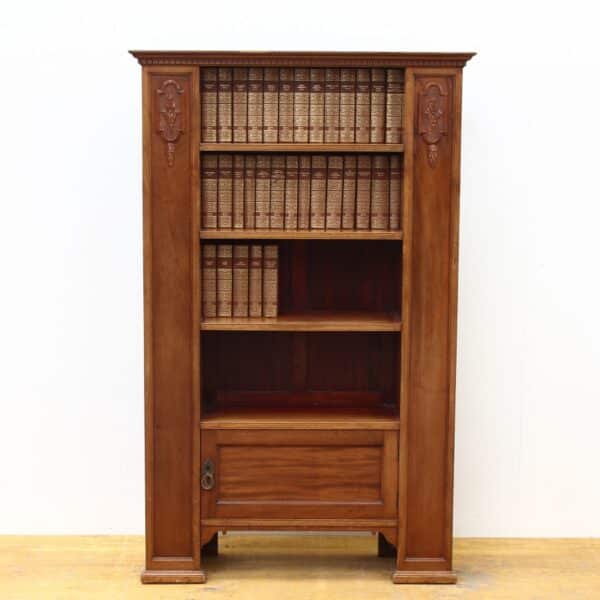 Edwardian Walnut Bookcase with 32 leather bound Charles Dickins Books (21 stories) bookcase Antique Bookcases 4