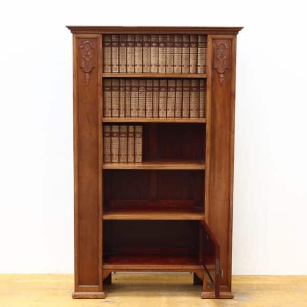 Edwardian Walnut Bookcase with 32 leather bound Charles Dickins Books (21 stories) bookcase Antique Bookcases 5