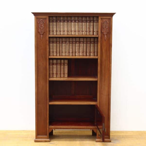 Edwardian Walnut Bookcase with 32 leather bound Charles Dickins Books (21 stories) - Image 3