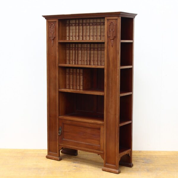 Edwardian Walnut Bookcase with 32 leather bound Charles Dickins Books (21 stories)