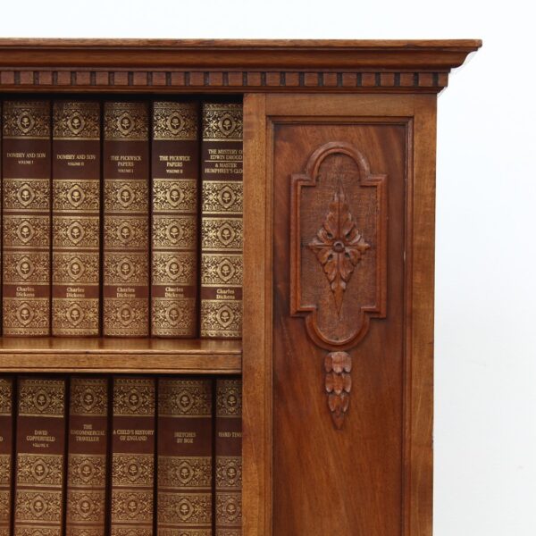 Edwardian Walnut Bookcase with 32 leather bound Charles Dickins Books (21 stories) - Image 4