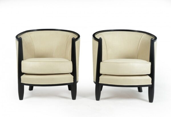 A Pair of Art Deco Lounge Armchairs by Paul Follot armchairs Antique Chairs 15