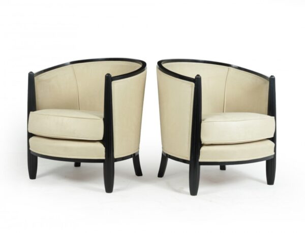 A Pair of Art Deco Lounge Armchairs by Paul Follot armchairs Antique Chairs 14