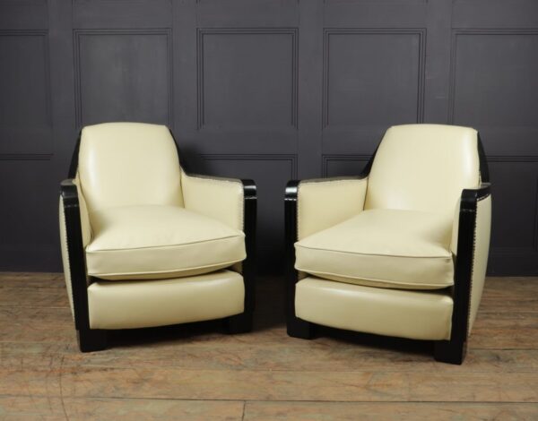 A Pair of art Deco Leather Armchairs Antique Chairs 9