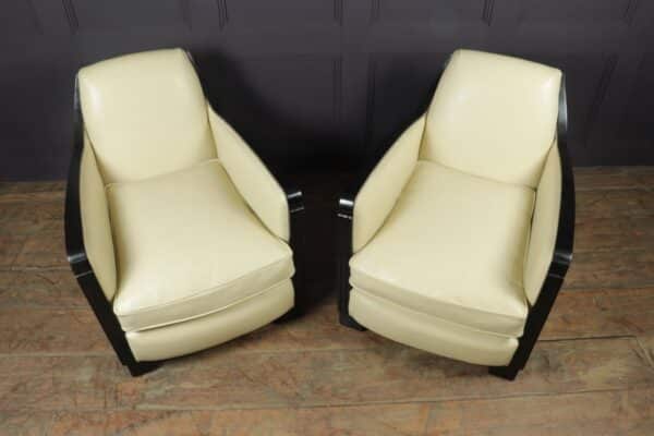 A Pair of art Deco Leather Armchairs Antique Chairs 7