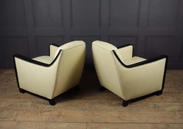 A Pair of art Deco Leather Armchairs Antique Chairs 15