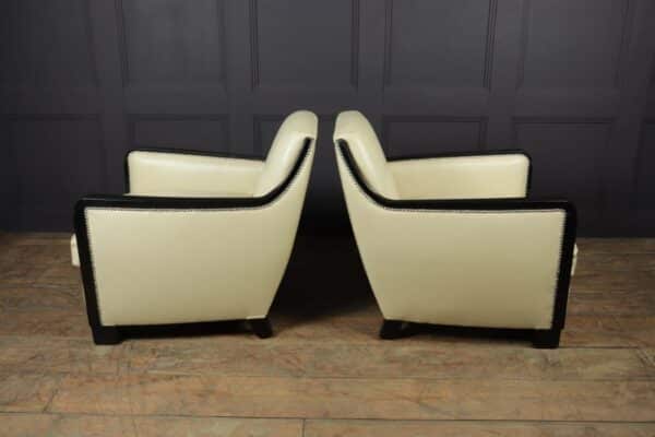 A Pair of art Deco Leather Armchairs Antique Chairs 14