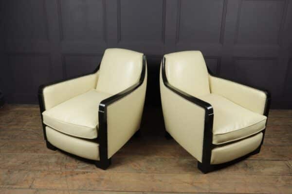 A Pair of art Deco Leather Armchairs Antique Chairs 13