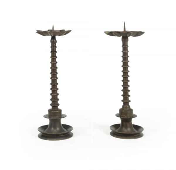 Pair of 19th century Bronze bobbin Candlesticks Candlesticks Miscellaneous 4
