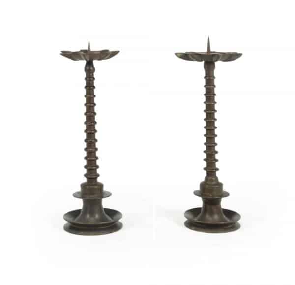Pair of 19th century Bronze bobbin Candlesticks - Image 2