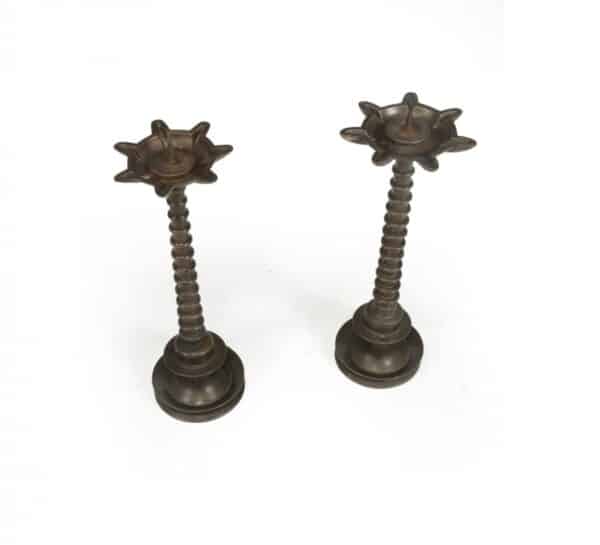 Pair of 19th century Bronze bobbin Candlesticks Candlesticks Miscellaneous 15