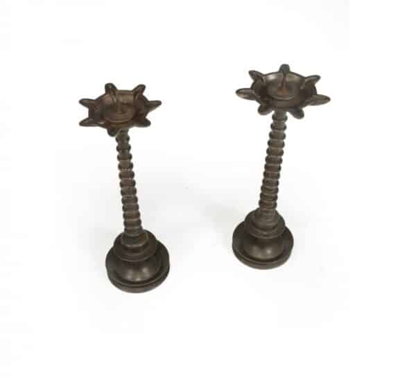 Pair of 19th century Bronze bobbin Candlesticks - Image 13