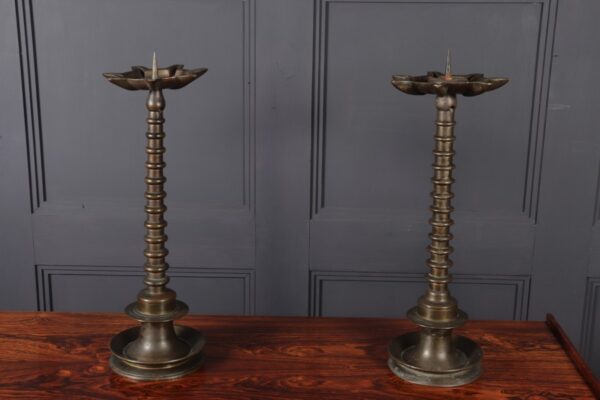 Pair of 19th century Bronze bobbin Candlesticks - Image 11