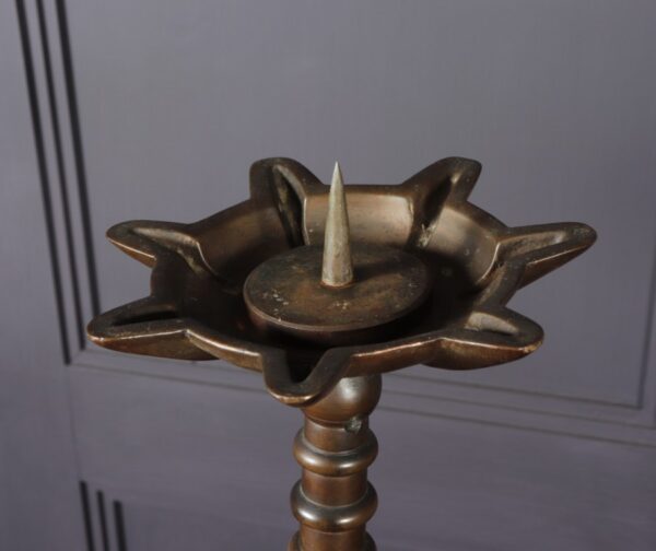 Pair of 19th century Bronze bobbin Candlesticks - Image 7