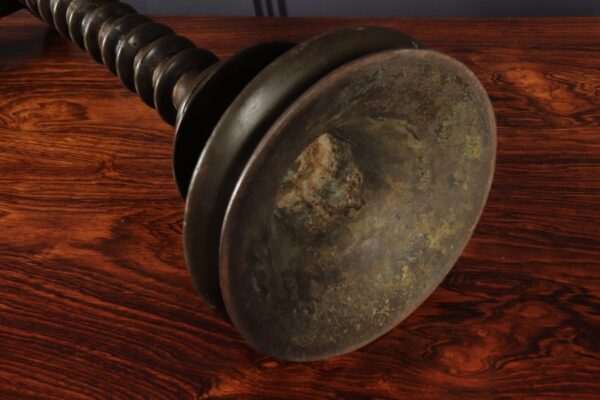 Pair of 19th century Bronze bobbin Candlesticks - Image 4
