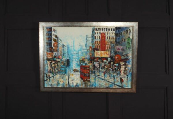 Oil Painting Hong Kong busy street scene Antique Art 15