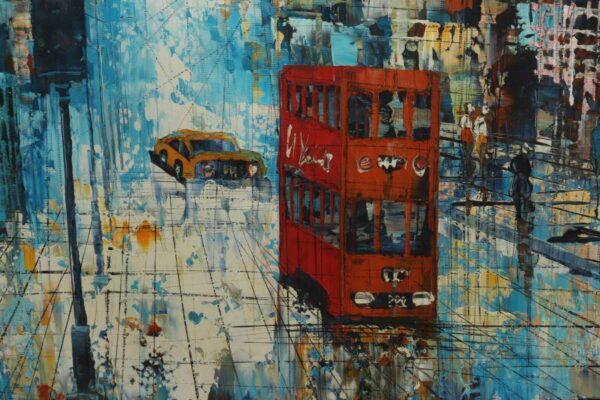 Oil Painting Hong Kong busy street scene - Image 9